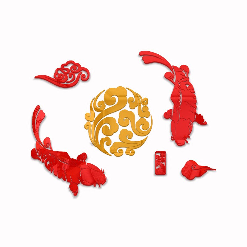 福字鱼3d立体亚克力墙贴客厅电视背景墙贴画中国风新年墙壁装饰
