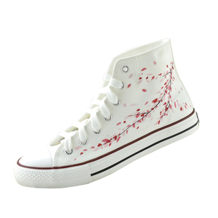 回力ow联名樱花日系手绘学生透气高帮休闲帆布男女小白鞋2025秋款