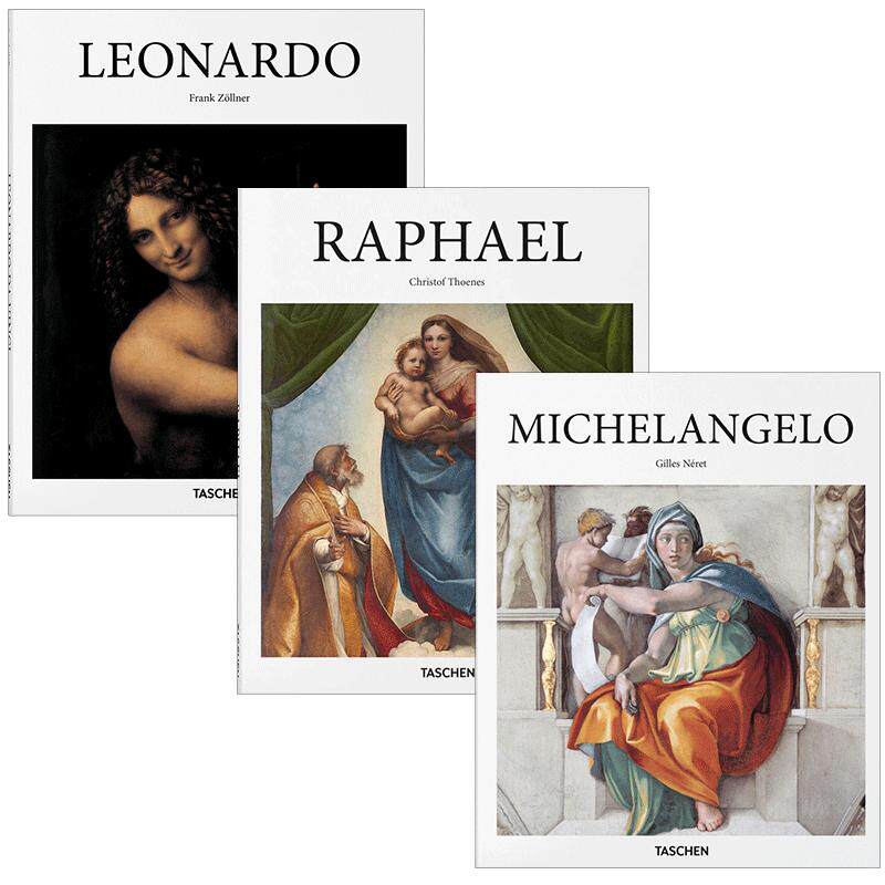 【预售】【Taschen】文艺复兴美术三杰 LEONARDO达芬奇、Michelangelo米开朗琪罗、RAPHAEL拉斐尔 画册画集米开朗基罗 英文经典艺
