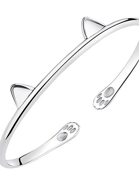 素言可爱小猫耳朵时尚气质银手镯