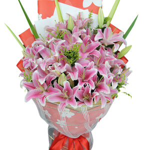西安鲜花花店同城速递19只百合女友表白送长辈生日祝福超大气花束
