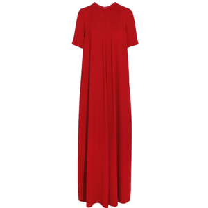 新款韩版大码女装长款连衣裙圆领短袖宽松大摆休闲显瘦长裙气质