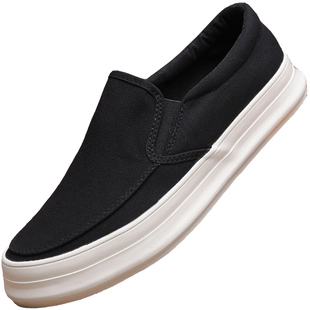 男鞋子潮鞋冬季2026新款懒人一脚蹬休闲帆布鞋男百搭板鞋厚底透气