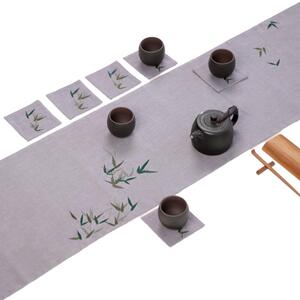 刺绣禅意日式风手工桌布竹茶席