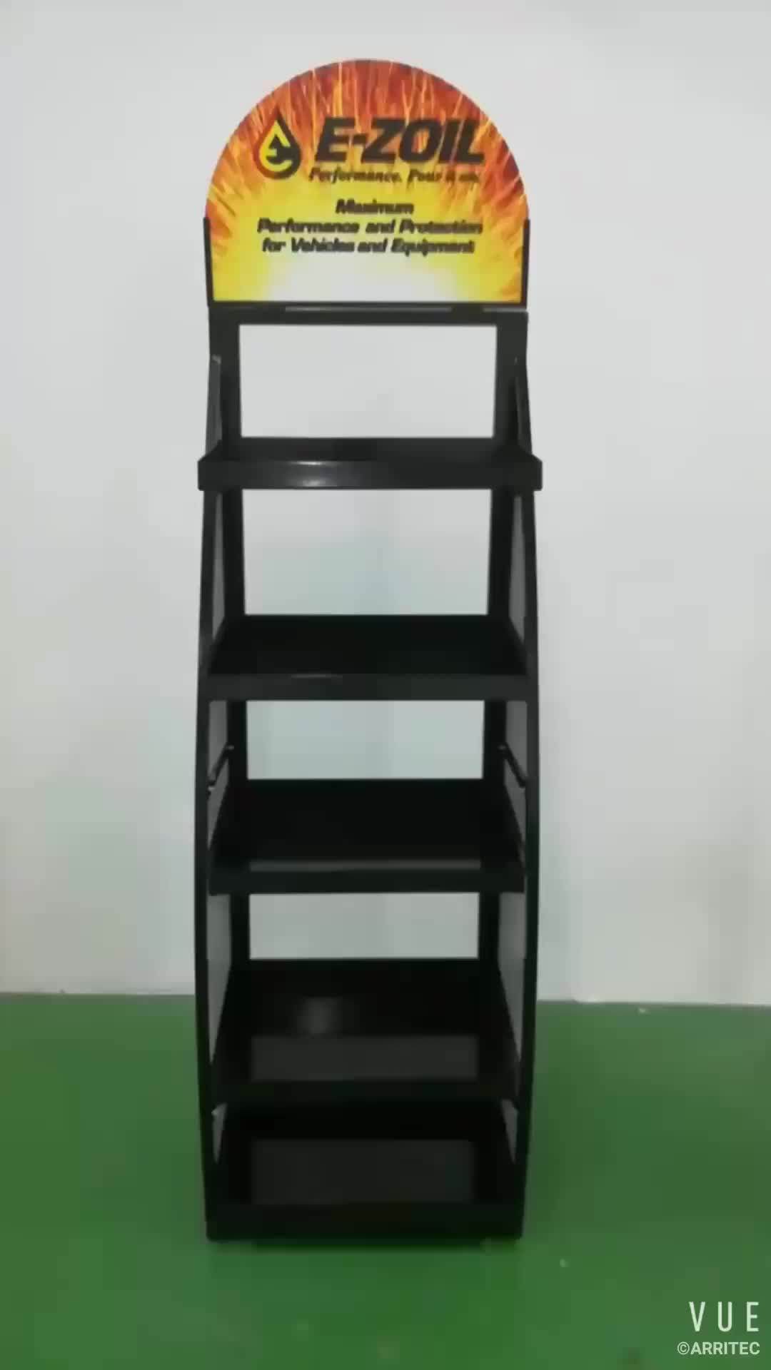 Retail Heavy Duty Pop Up Metal Display Stand 5 Layers Metal Motor Engine Oil Display Rack Stand