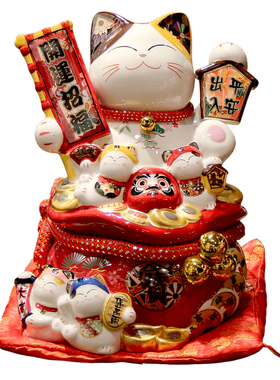 创意福缘猫出入平安招财猫开运储蓄罐开业柜台礼品客厅风水装饰品