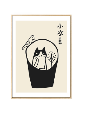 手绘猫咪餐厅小清新风装饰画