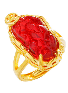 越南沙金马来玉貔貅女士开口戒指