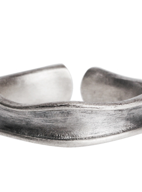 曲尾花复古开口银戒指拉丝中性