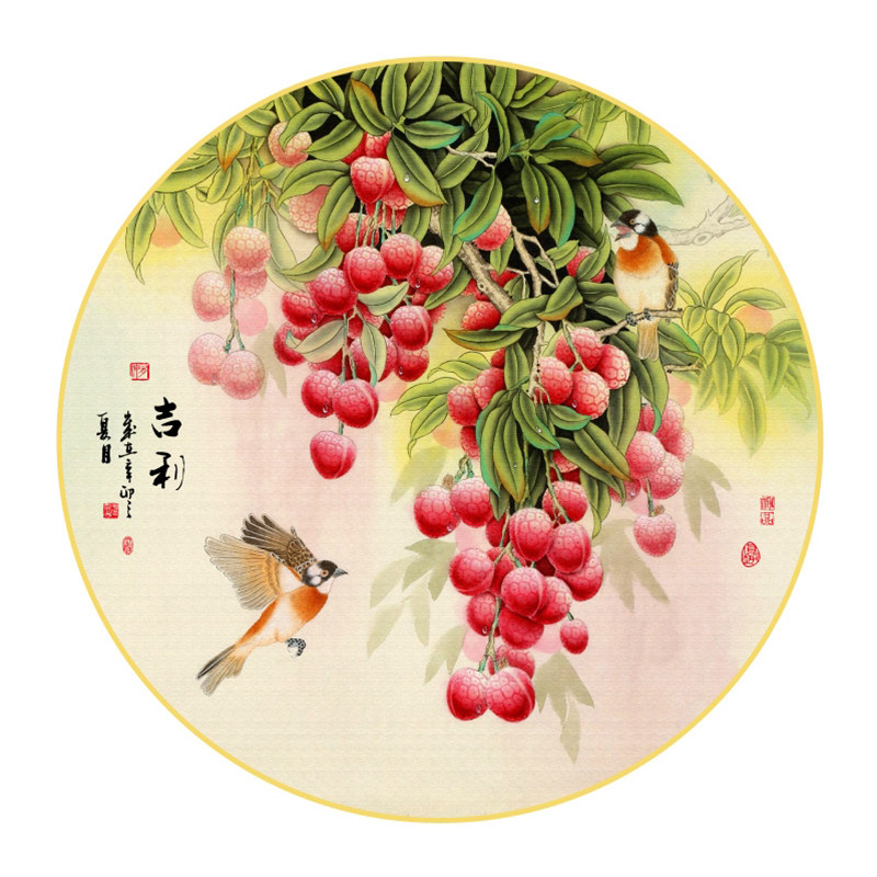 新款印花圆形荔枝花鸟十字绣正品