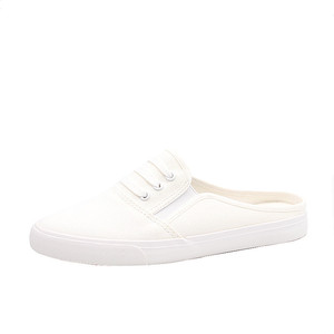 飞耀女鞋春夏新款懒人拖纯色浅口透气帆布鞋拖鞋一脚蹬女平底拖鞋