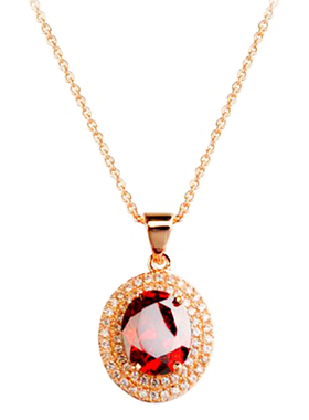 超美锆石酒红刚玉聚会新娘项链