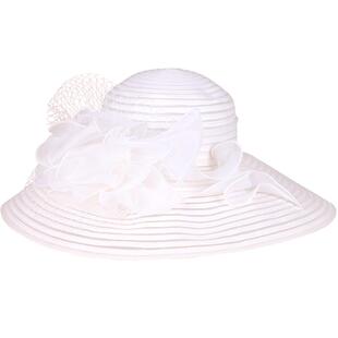EE 新款时尚欧根纱礼帽 百搭英式赛马会女士帽子宽檐白色4038