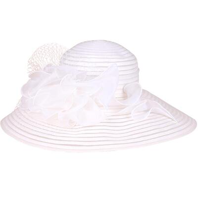 时尚风欧根纱女士宽檐白色礼帽