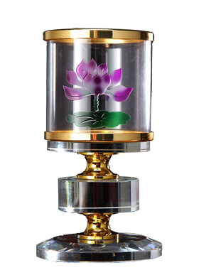 水晶酥油莲花高脚心经玻璃供佛灯