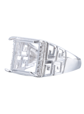 diy银戒托方形镶嵌蜜蜡琥珀戒指