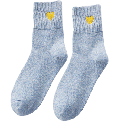 满200减20厚袜子女中筒袜冬天爱心刺绣冬季毛圈加绒超厚睡觉日系