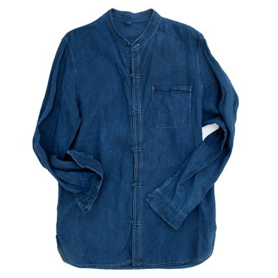 原创自制植物染亚麻中式男衬衫