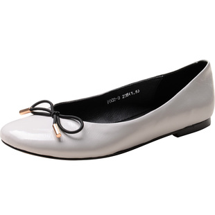 VDVC春季浅口蝴蝶结软皱漆皮芒果头平底百搭瓢鞋软底真皮单鞋女鞋