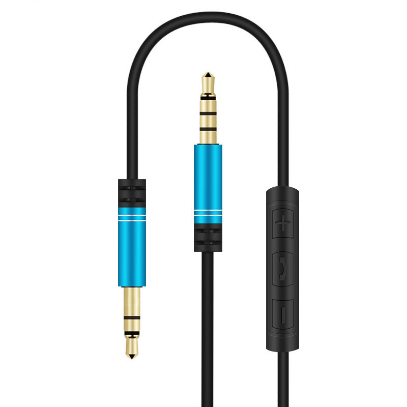 AUX音频线车用 手机连汽车带麦音量控制线 AUX车载音响双头带线控