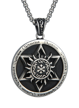 六芒星钛钢朋克复古毛衣项链吊坠