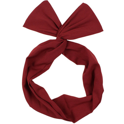 韩国酒红色雪纺兔耳朵蝴蝶结发带