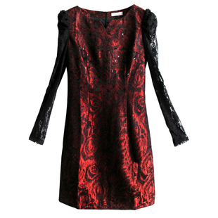 秒杀清仓品牌撤柜 宝Z系列春装通勤高端复合蕾丝优雅亮片连衣裙