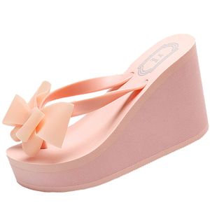 sindel love 高跟人字拖蝴蝶结拖鞋女鞋厚底松糕沙滩凉拖32-41码