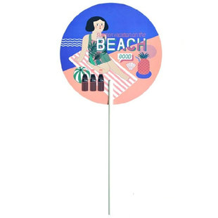 韩国jamstudio时尚卡通人物情侣圆形长柄摇扇夏清凉便携手拿扇子