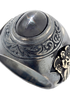 纯银复古宝石做旧戒指环