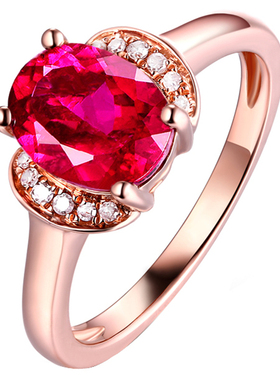 纯银镀18k正品日韩版红碧玺戒指