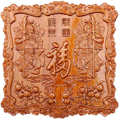 祥云阁桃木门神神荼郁垒肥城桃木手工雕刻工艺品摆件挂件