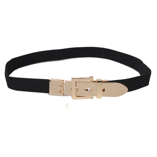 欧美简洁金属配连衣裙子束腰外套羽绒服百搭修腰松紧弹力细腰带黑