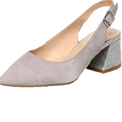 羊绒皮后空尖头粗跟通勤凉鞋