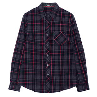 全棉红黑格子衬衫外套女款春秋长袖上衣大码宽松中年外穿休闲衬衣