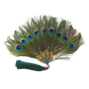 汉服孔雀羽毛团扇般若孔雀手持扇配饰女中国风古装拍摄写真道具扇