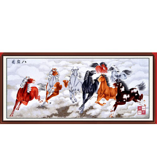 成品挂件高雅礼品家居客厅装饰画苏州刺绣工作升迁八骏图骏马奔腾