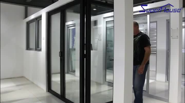 Wood Color Aluminium Soundproof Tri Fold Doors Glass Folding