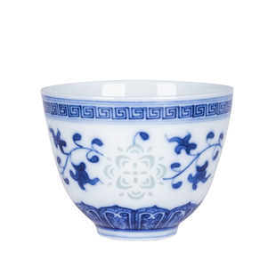 景德镇富玉青花玲珑釉下彩陶瓷茶杯纯手工主人杯手绘品茗杯单杯