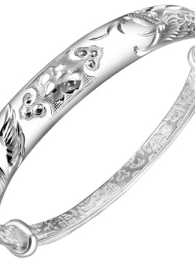 龙凤福字送妈妈足银手镯宽面推拉