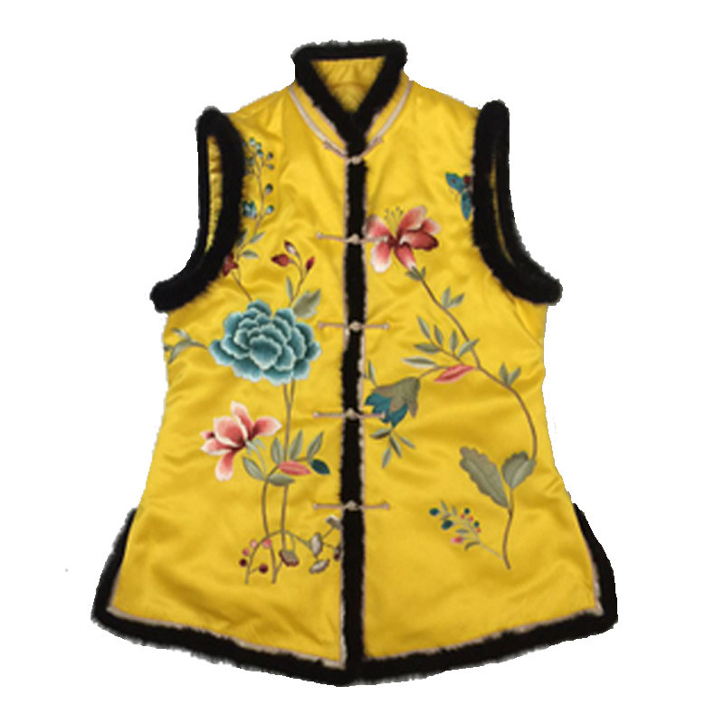 复古唐装 中式开襟盘扣獭兔毛加棉无袖背心小马甲茶服打底衫