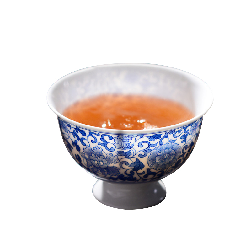 纯手工釉下青花瓷薄胎主人杯手绘缠枝莲高足茶杯景德镇茶具品茗杯