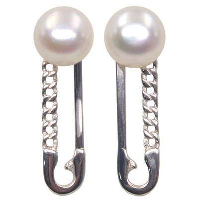 纯银防过敏几何回形针耳环真珍珠