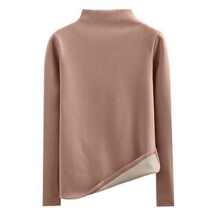 秋冬新款韩版半高领修身长袖体系打底衫纯白加绒加厚上衣女装T恤