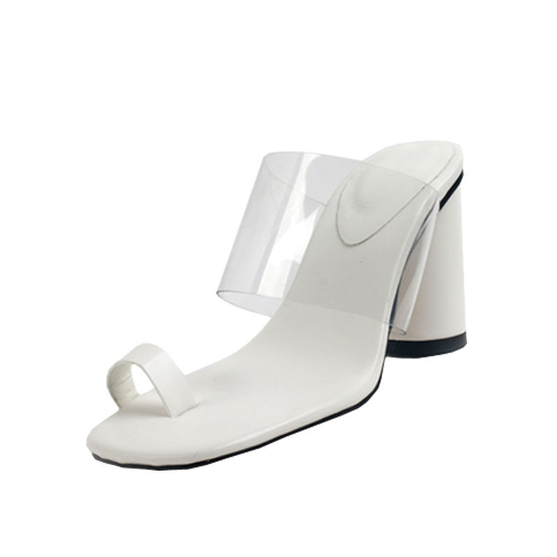 2025夏季新款东大门时尚水晶高跟套趾外穿透明一字带粗跟凉拖鞋女
