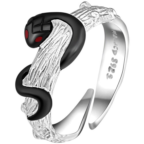 漫导士原创设计 灵蛇戒指 黑色蛇形指环S925银首饰 生肖蛇周边