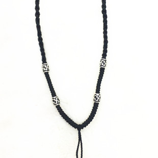 男女士项链绳全手工编织925泰银黑玛瑙黑曜石玉佩银饰吊坠挂绳