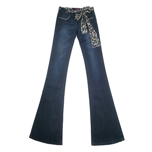 2021春季新款微喇叭裤韩版雪纺腰带亮片口袋修身显瘦牛仔裤女长裤