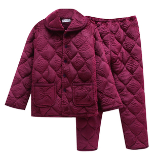 秋冬季睡衣加厚女士套装提花绒三层夹棉袄保暖青年时尚休闲家居服