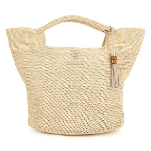 大气细密拉菲草手钩个性简约纯色草编手提包沙滩包度假编织包袋女
